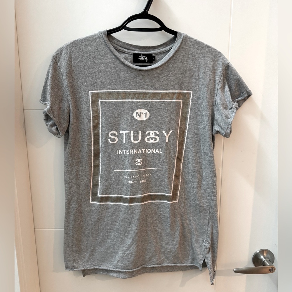 Stussy Logo Grey Old School T-shirt